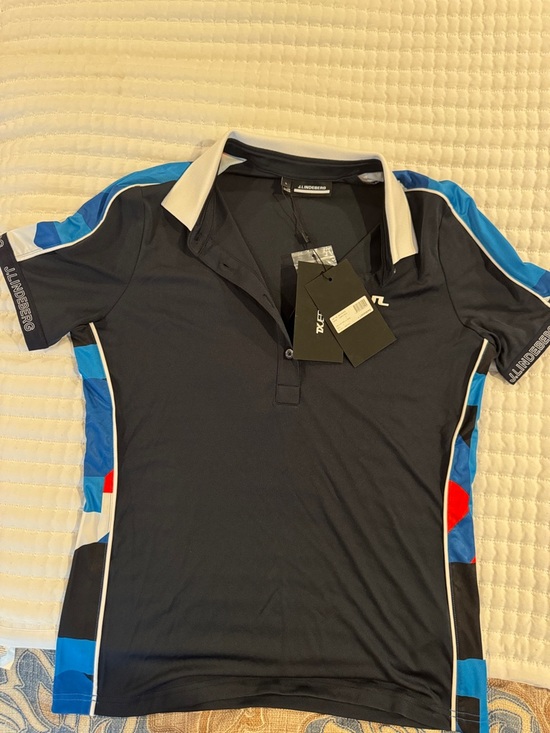 J.Lindeberg Tops - J.Lindeberg Black Polo with Blue and Red Side Panels